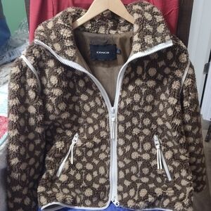 Coach Tan and Brown Patterned Sherpa Jacket